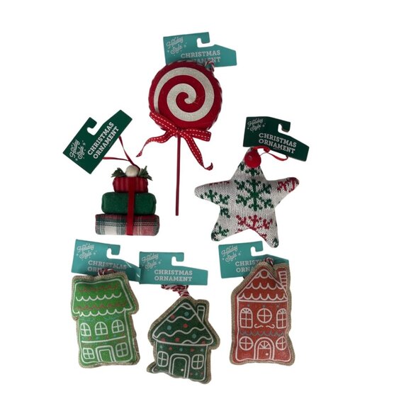 Holiday Style Christmas Ornament Set of 6 Material Knit New - Picture 1 of 8